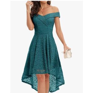 NEW Elegant Floral Lace Dress Off The Shoulder High Low Hem XS